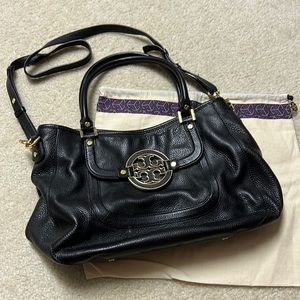 Tory Burch Black with gold accents, crossbody bag with top handle